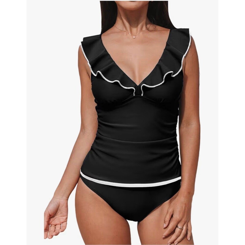 CUPSHE Two Piece Swimsuit V Neck Ruffled Adjustable Straps NWT